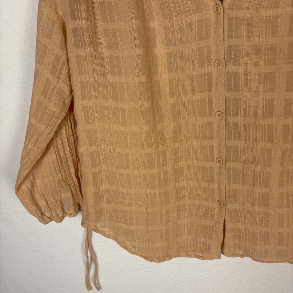 Garnet Hill Tie Sleeve V-Neck Blouse Pink Sheer Cottagecore Peasant - Picture 4 of 6